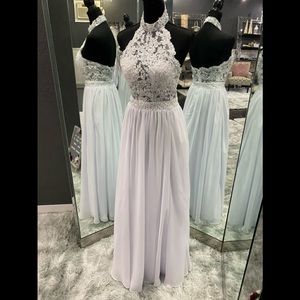 White Lace Halter with Beaded Waist Wedding Gown